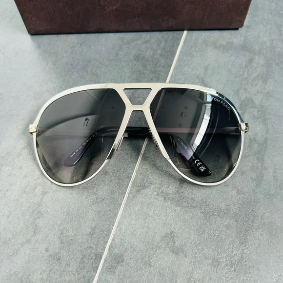 Tom Ford Silver and Brown Aviator Glasses